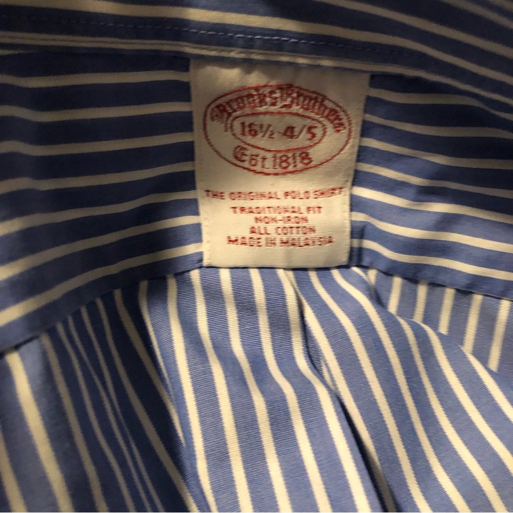 Brooks Brothers Shirt Size 16 1/2 - 4/5 Blue Striped Button Down Long Sleeve - Picture 4 of 5